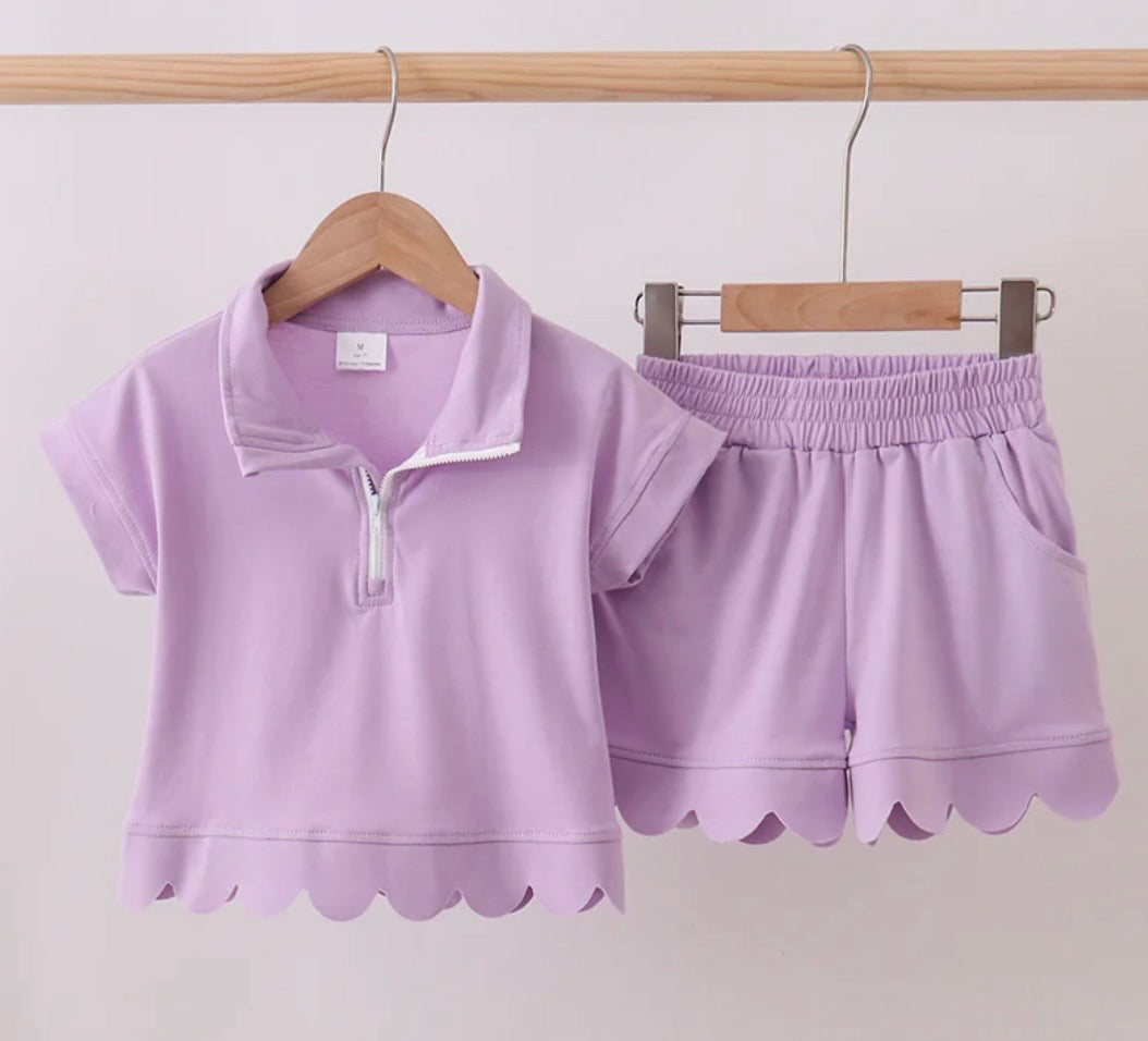 Lavender Scalloped Polo Short Set