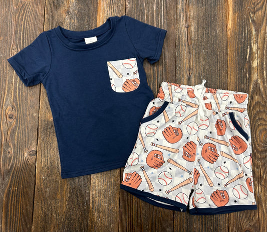 Navy Baseball Short Set