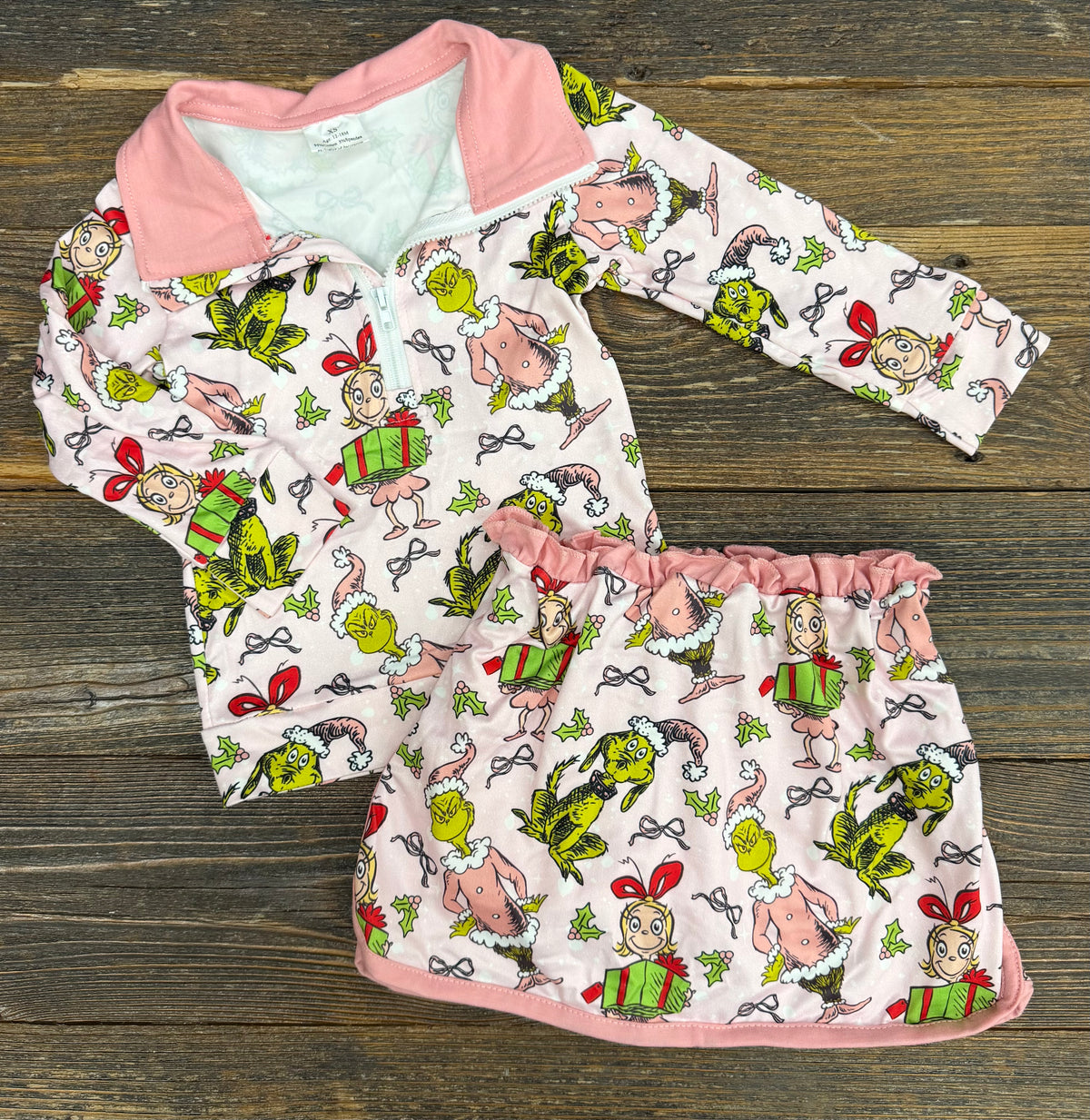Pink Green Guy Quarter Zip & Skort Set