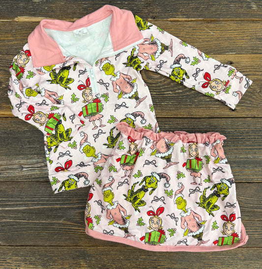 Pink Green Guy Quarter Zip & Skort Set