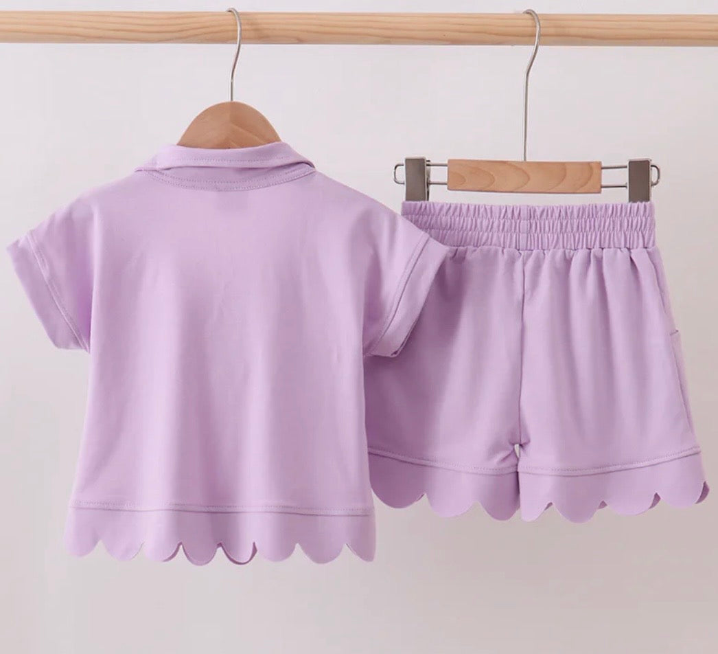 Lavender Scalloped Polo Short Set