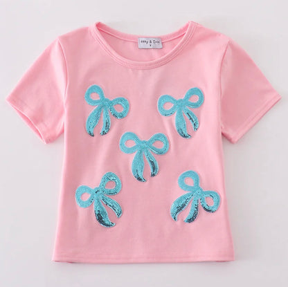 Pink Sequin Bow Mommy & Me Short Sleeve