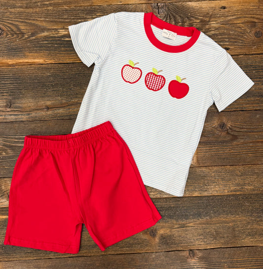 Red Apple Embroidered Short Set