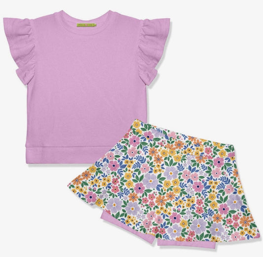 Lilac Terry Top + Spring Bouquet Skort Set