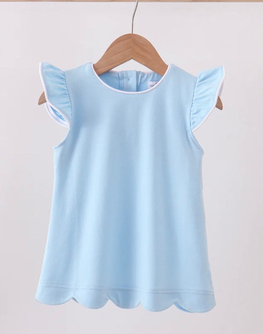 Flutter Sleeve Scalloped Top