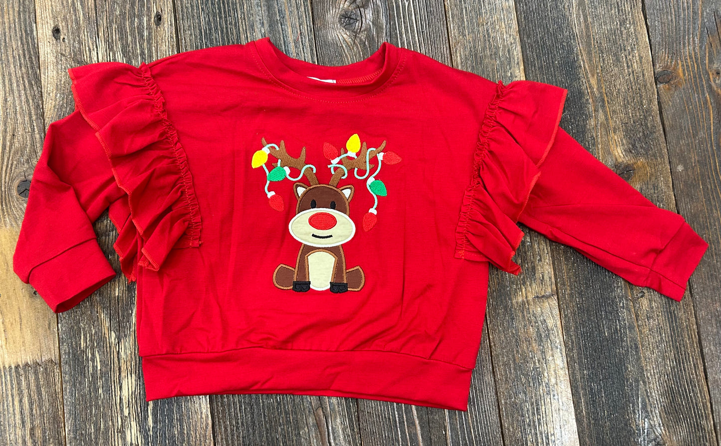 Red Reindeer Ruffle Top
