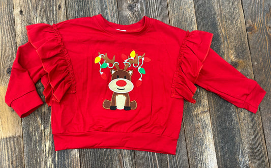 Red Reindeer Ruffle Top