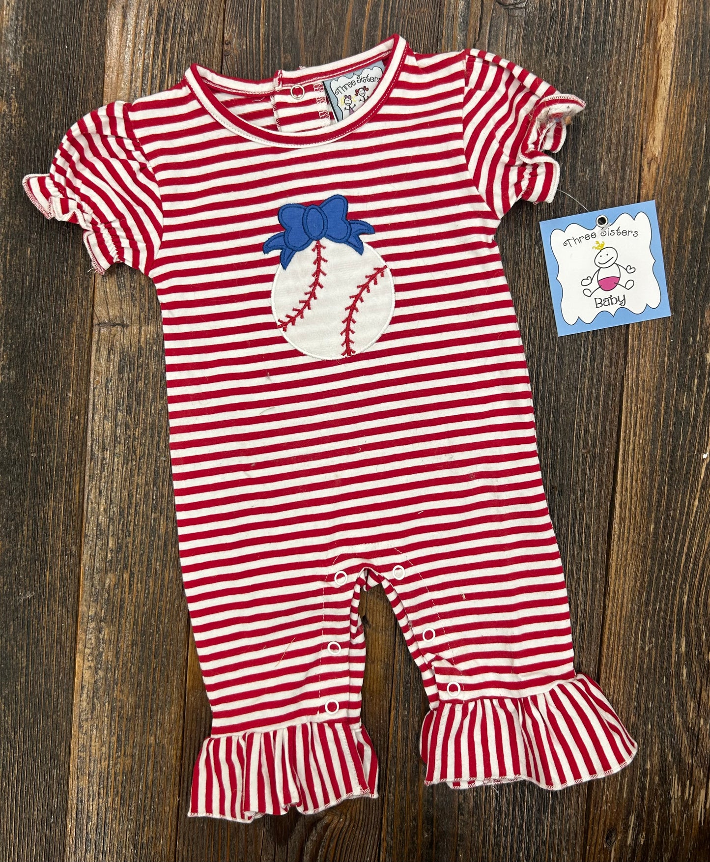 Three Sisters Baseball Applique Romper