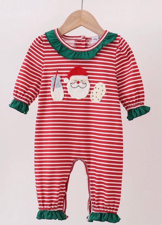 Red Stripe Santa + Cookies Ruffle Romper
