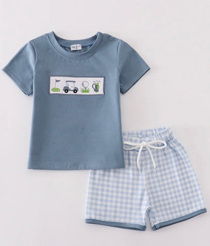 Blue Golf Smocked Set