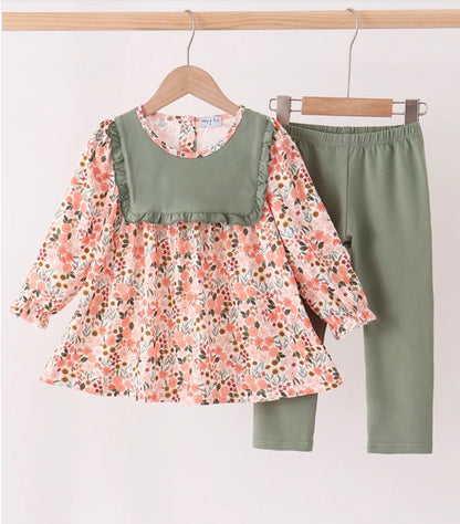 Green Floral Ruffle Pant Set