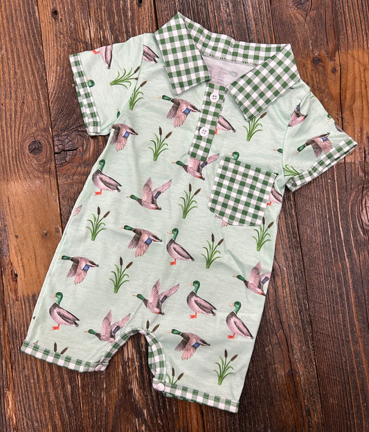 Plaid Duck Collared Romper