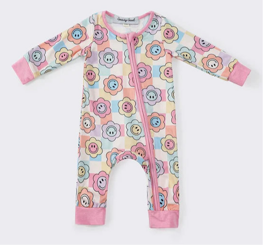 Pink Floral Smiley Coverall