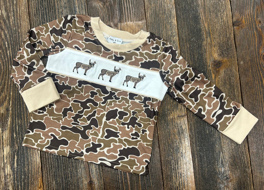 Camo Deer Embroidered Long Sleeve