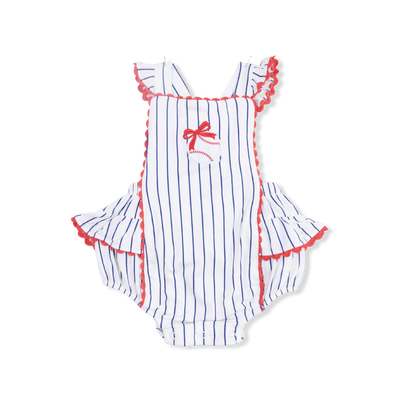 Angel Dear Baseball Stripe Ric Rac Ruffle Sunsuit