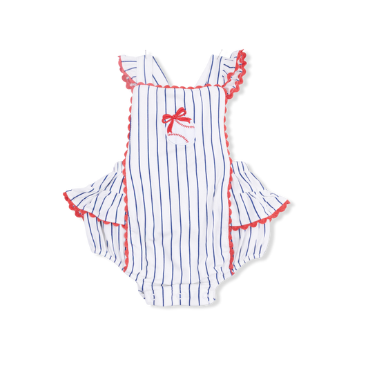 Angel Dear Baseball Stripe Ric Rac Ruffle Sunsuit