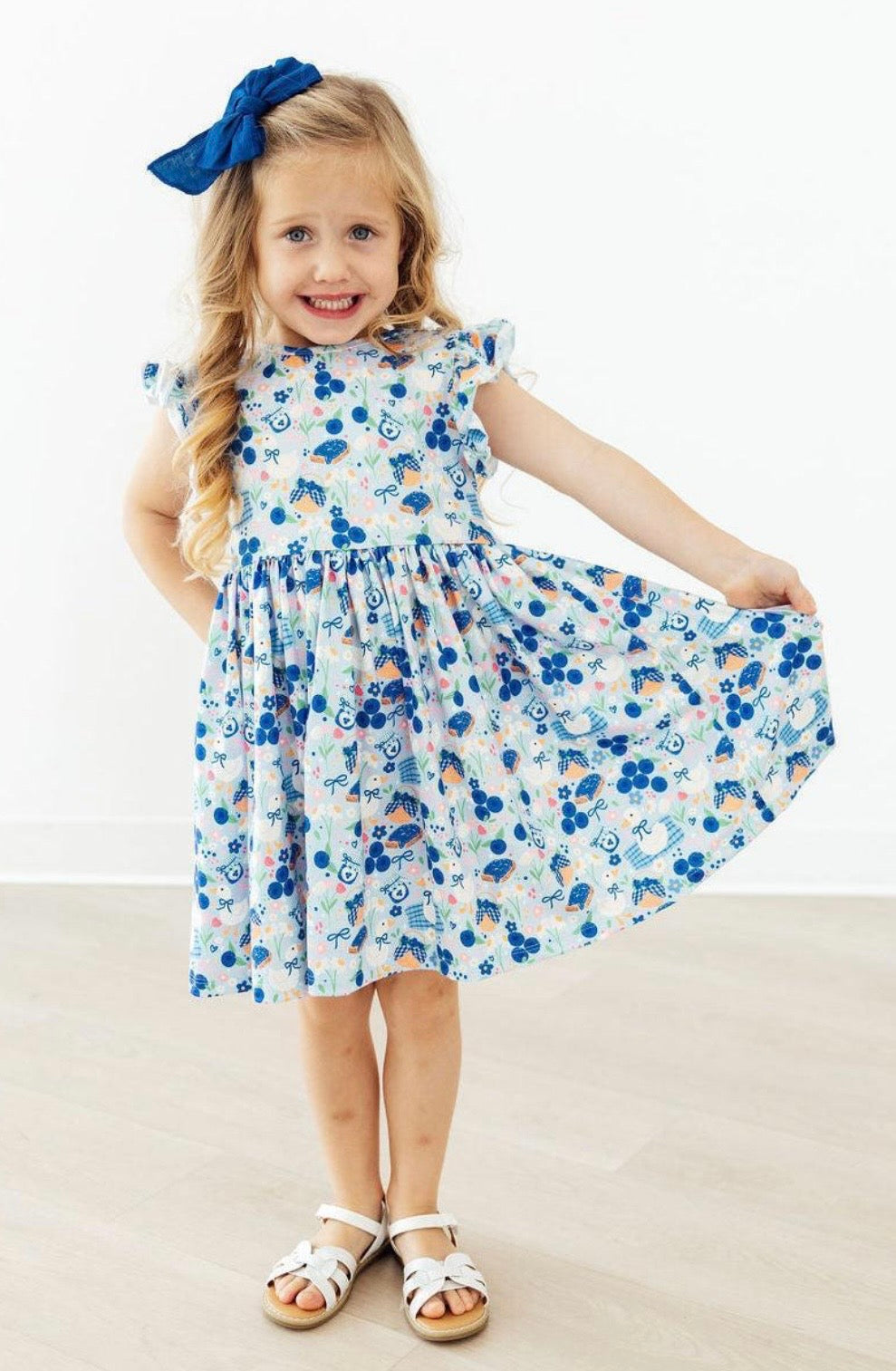 MR Blueberry Picnic Flutter Sleeve Twirl Dress