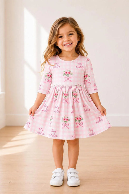 MR Floral Big Sister 3/4 Twirl Dress