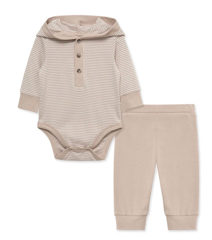 Little Me Tan Stripe Hooded 3 PC Set