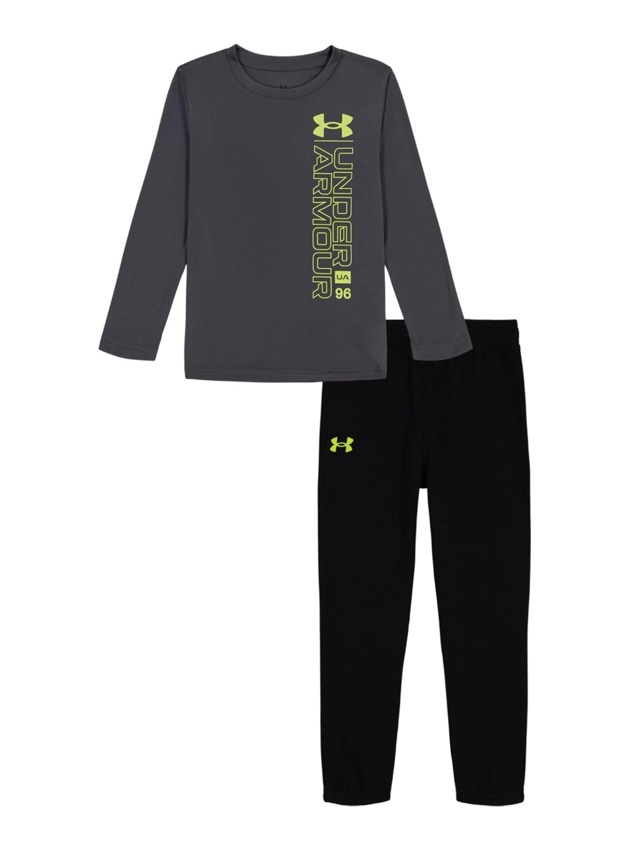 Under Armour Castlerock/ Neon Yellow Logo Longsleeve & Black Jogger Pant Set