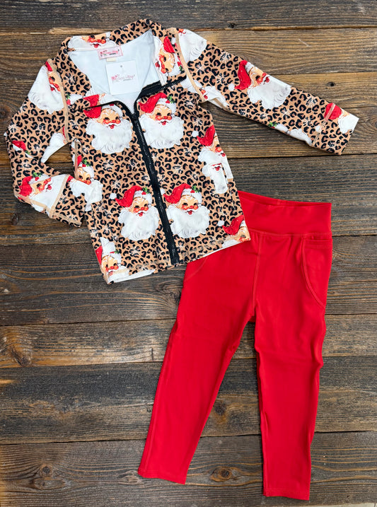 Red Leopard Santa Legging Set