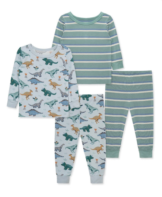 Little Me Blue Stripe & Dino 4-Piece Pajama Set