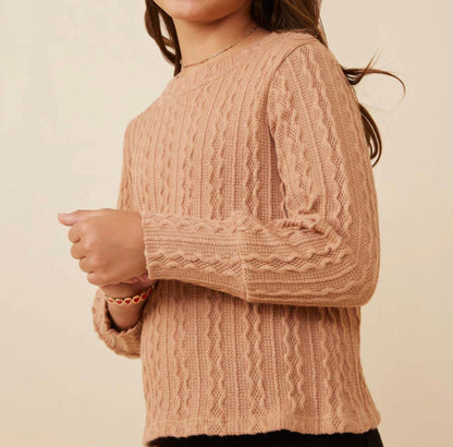 Hayden Long Cuff Cable Knit Pullover Top GY6290