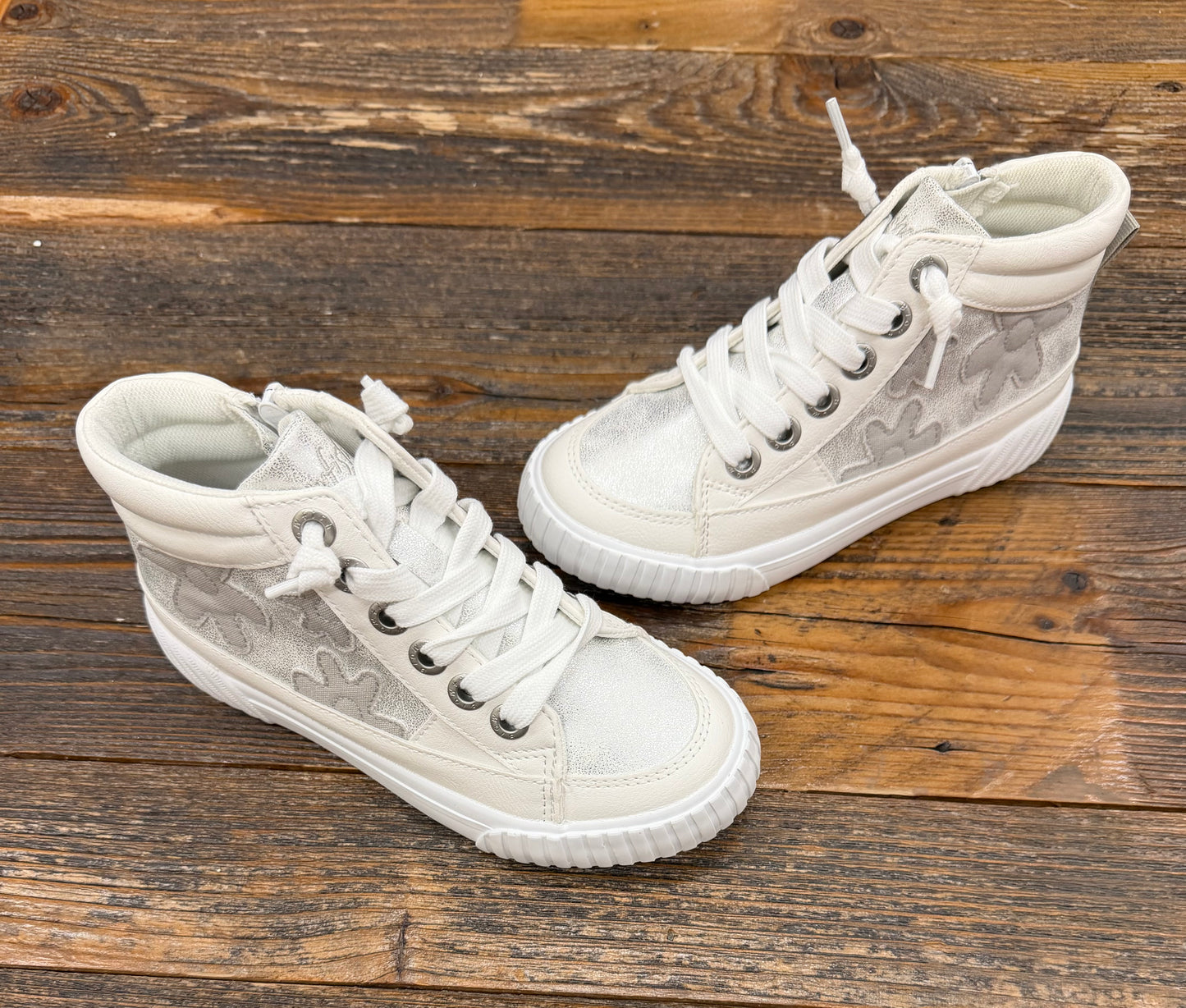 Blowfish Wander White & Silver Flower Hi-Top Sneaker