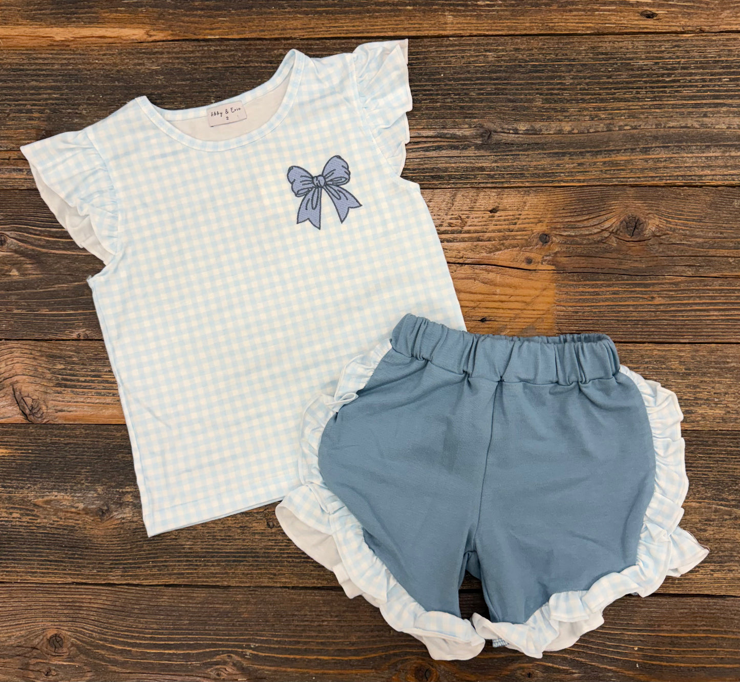 Blue Bow Embroidered Set