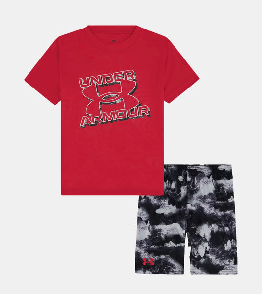 Under Armour Red Logo & Black Camo Short Set