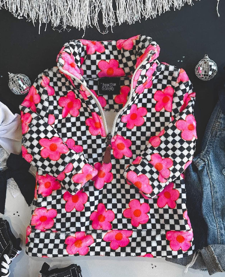 B&B Pink Checker Floral Pullover
