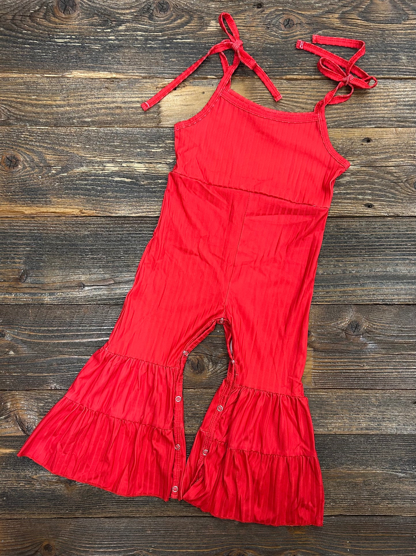 Red Ribbed Tie Jumpsuit