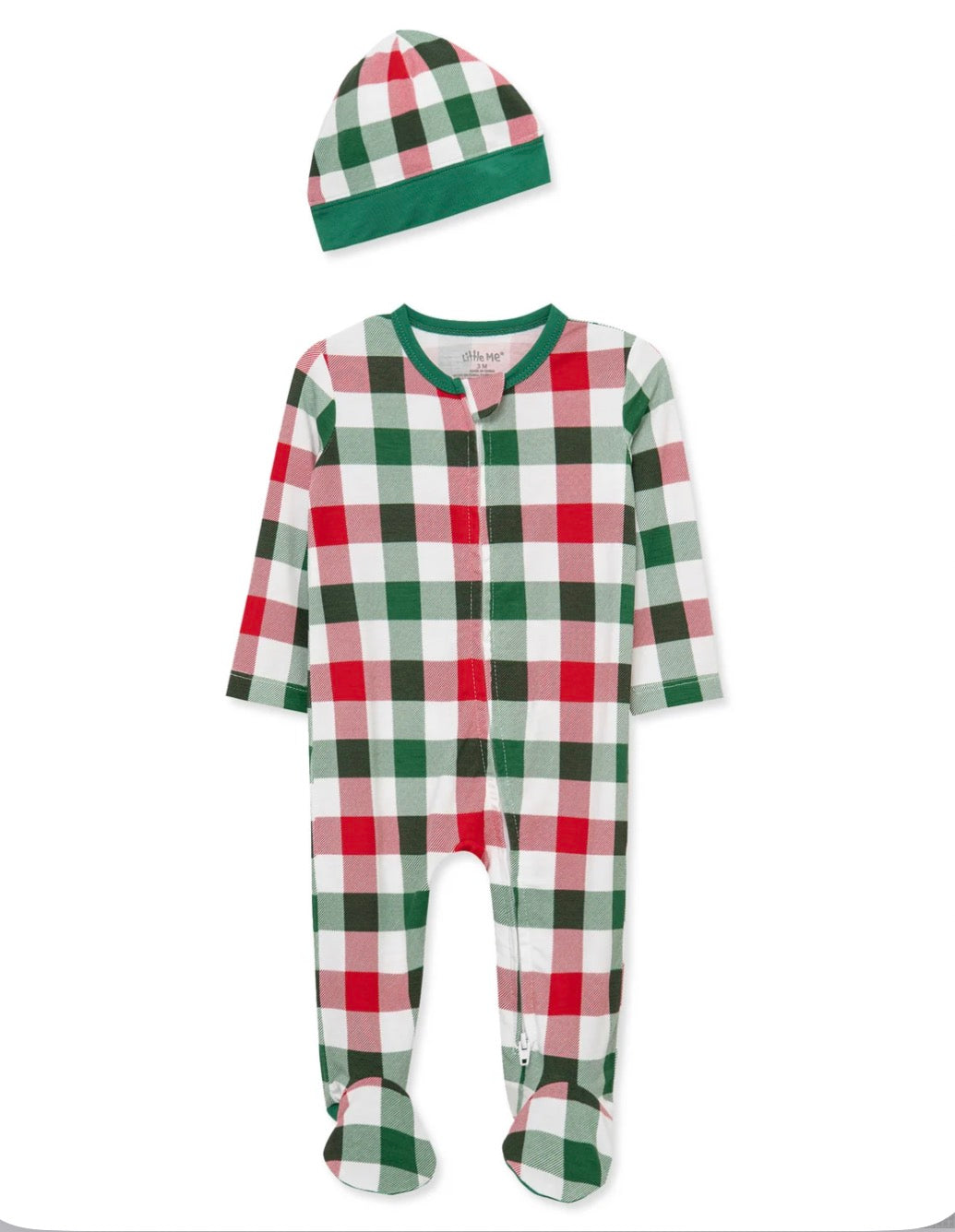 Little Me Christmas Plaid Bamboo Sleeper & Hat Set