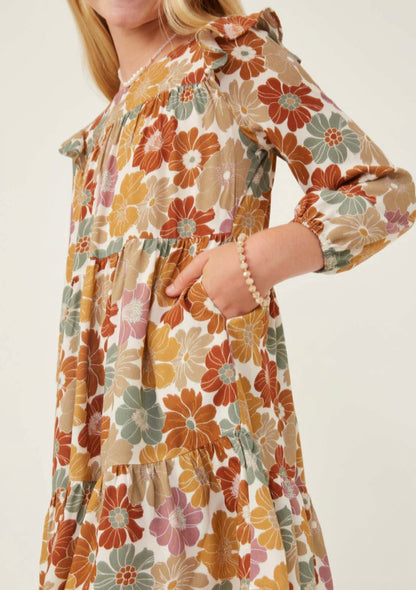 Hayden Floral Print Ruffle Sleeve Dress 6216