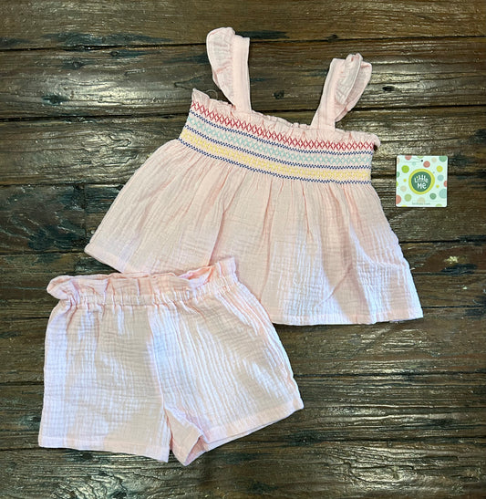 Little Me Pink Muslin Embroidered 2 PC Play Set