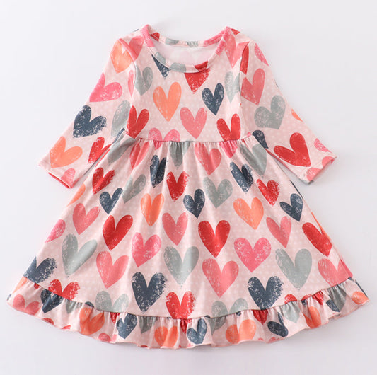 Watercolor Heart Print Dress