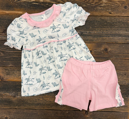 Pink Cowboy Ruffle Set