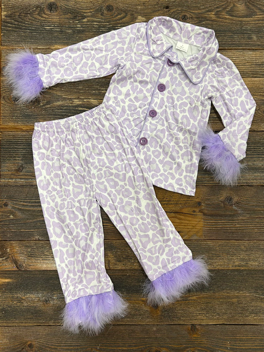 Lilac Leopard Fur Longsleeve PJ Set