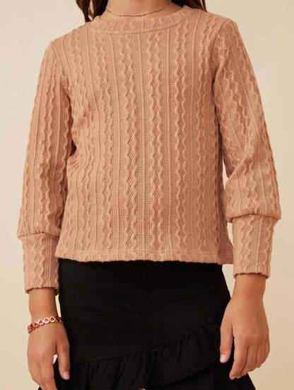 Hayden Long Cuff Cable Knit Pullover Top GY6290