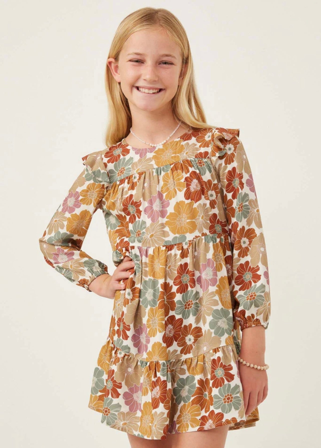 Hayden Floral Print Ruffle Sleeve Dress 6216