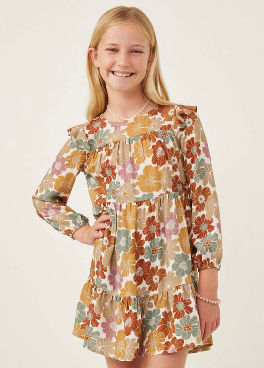 Hayden Floral Print Ruffle Sleeve Dress 6216