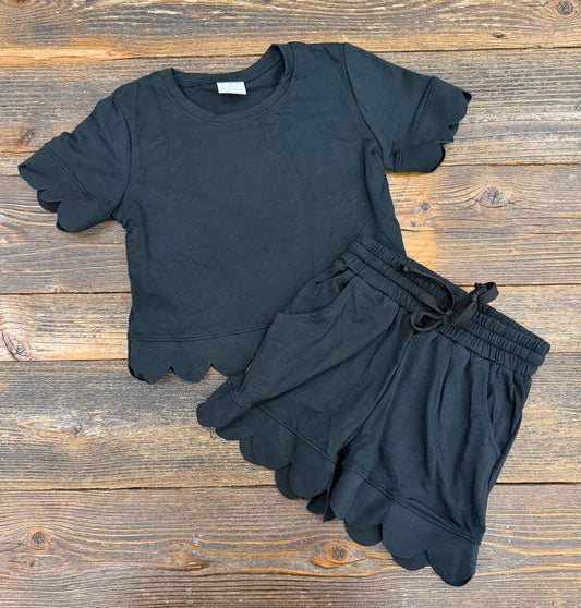 Mommy & Me Black Scallop Short Set