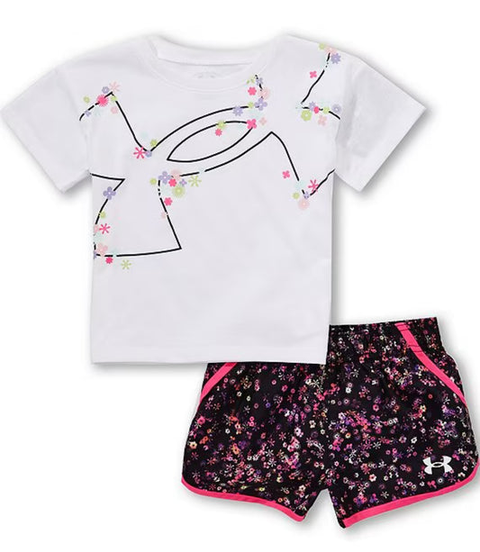 Under Armour White Floral Logo Bitzy Print Short Set