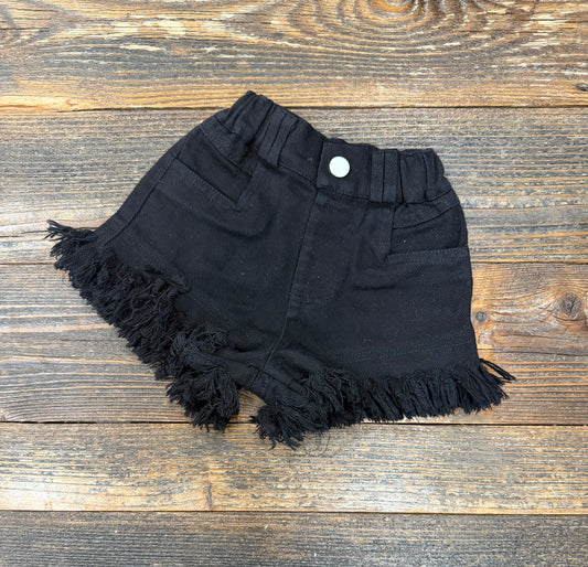 Black Denim Fringe Shorts