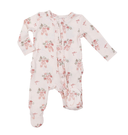 Angel Dear Ballet Shoes 2 Way Ruffle Zipper Footie