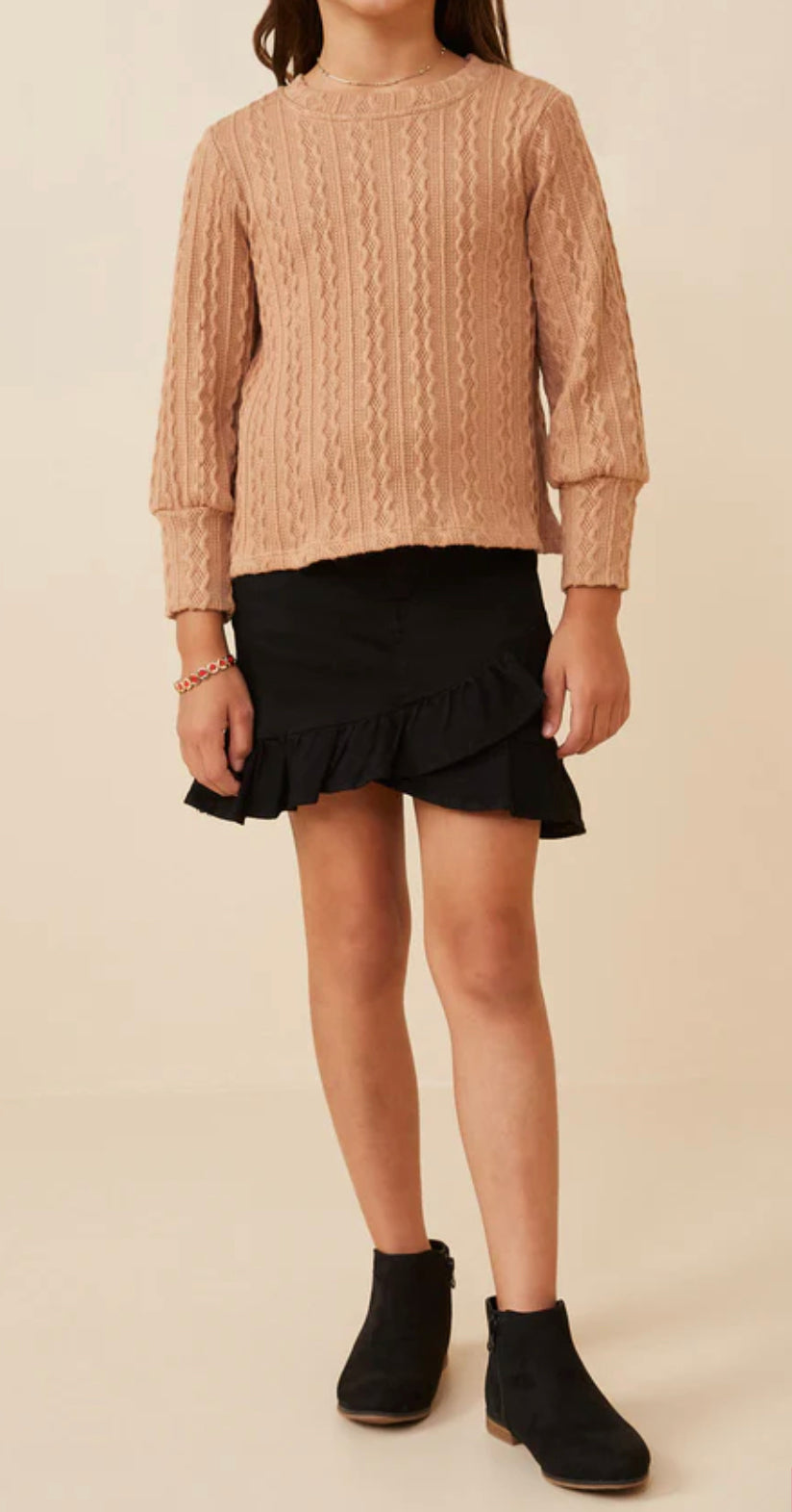 Hayden Long Cuff Cable Knit Pullover Top GY6290