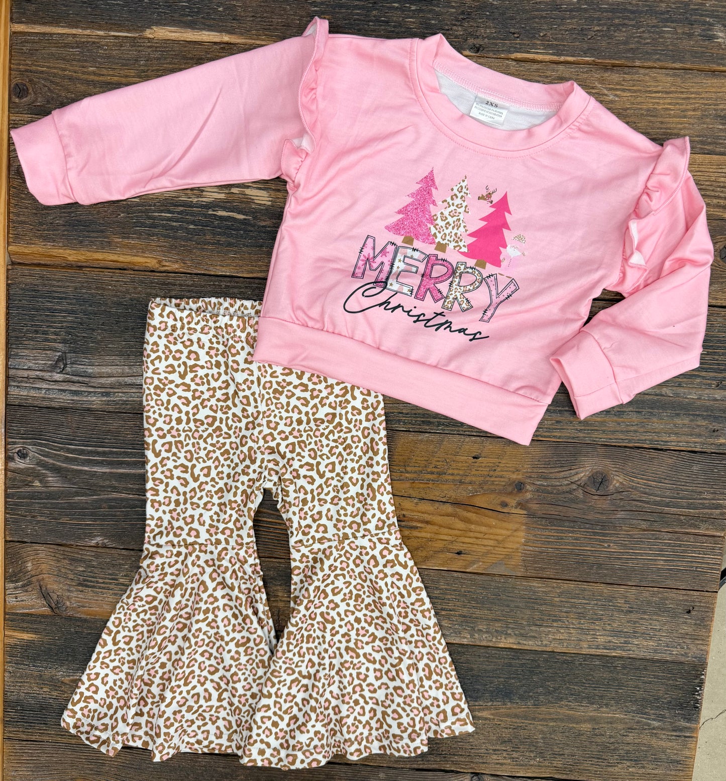 Pink Merry Christmas + Leopard Bell Set
