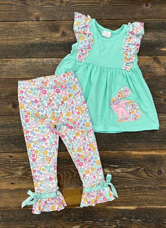 Mint Floral Easter Bunny Capri Set
