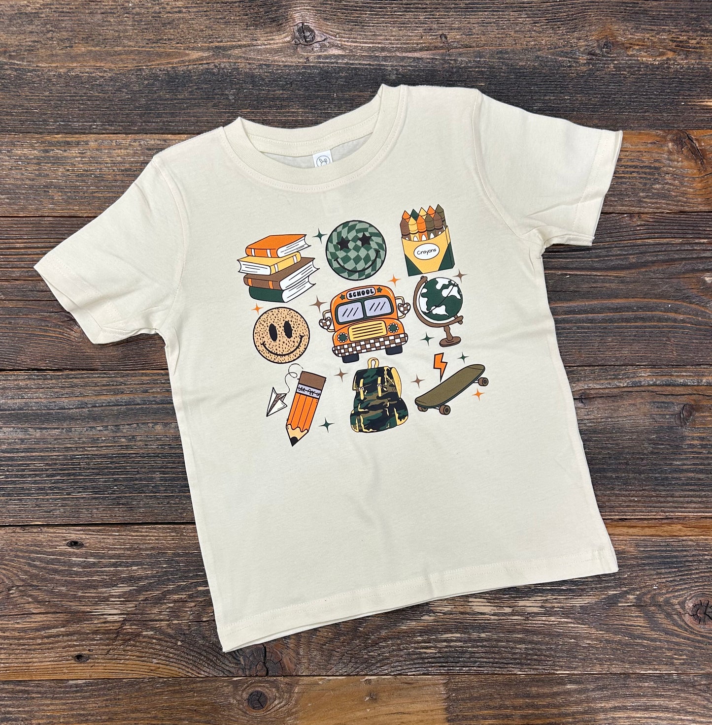 Tan & Camo Smiley School Icons Tee