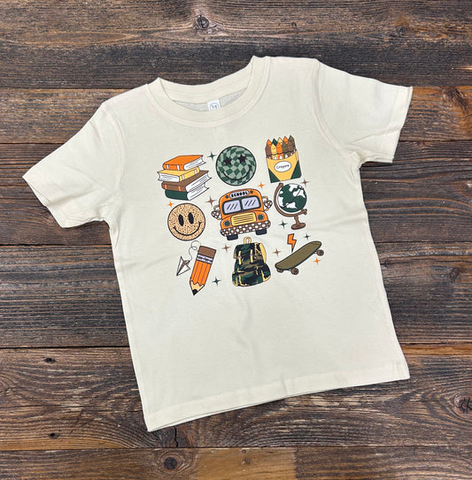 Tan & Camo Smiley School Icons Tee
